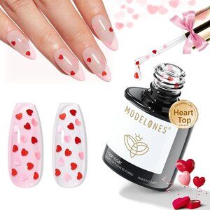 Heart Glitter Gel Top Coat, Valentine's Day 15 ML No Wipe Clear Gel Nail Polish